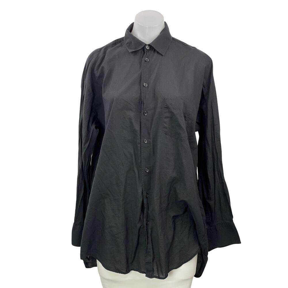 Zara Women's Black Long Sleeve High Low Relaxed Button Down Shirt Top Size S